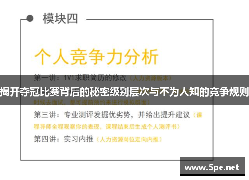 揭开夺冠比赛背后的秘密级别层次与不为人知的竞争规则