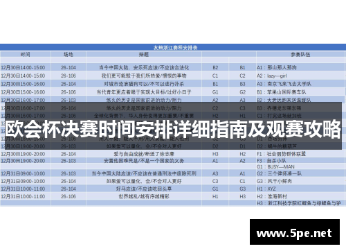 欧会杯决赛时间安排详细指南及观赛攻略